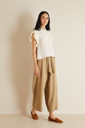 Fluid wide-trousers with belt