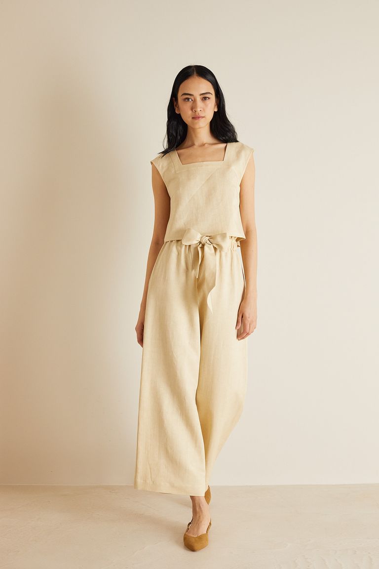 7/8-length linen blend trousers, Greta in Brown | GERRY WEBER