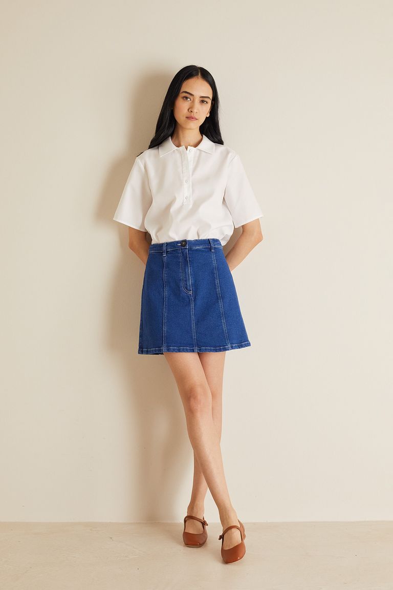 Paneled denim hot sale skirt