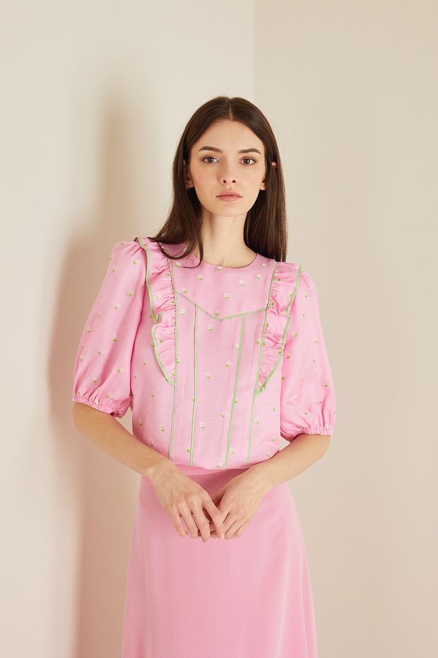 Fil coupé blouse with contrasting piping