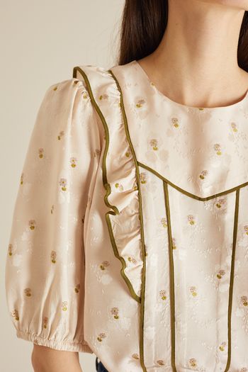 Jacquard blouse with contrasting piping