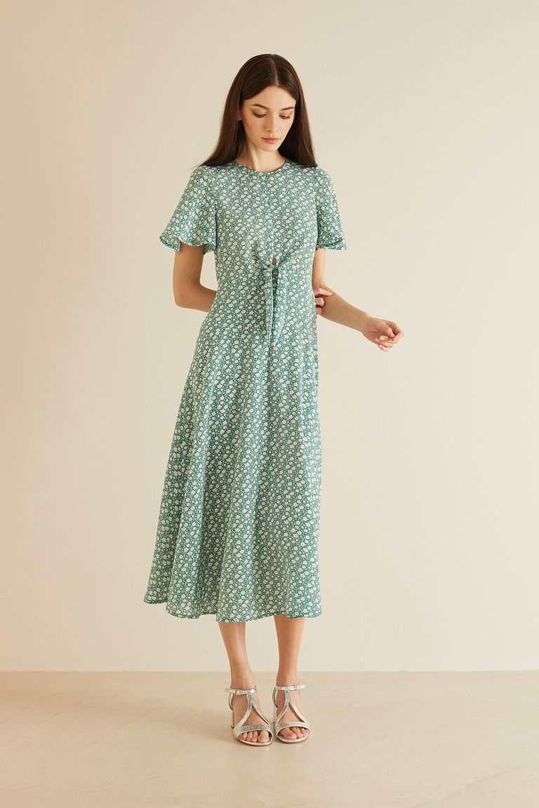 Green silk floral clearance dress