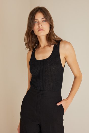 Ribbed linen and cotton tank top