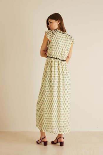 Long dress with contrasting tie neck