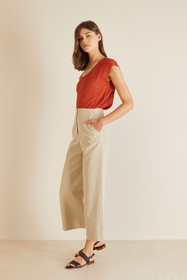 Linen blend wide hot sale leg trousers