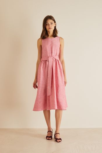 Linen dress with fabric belt