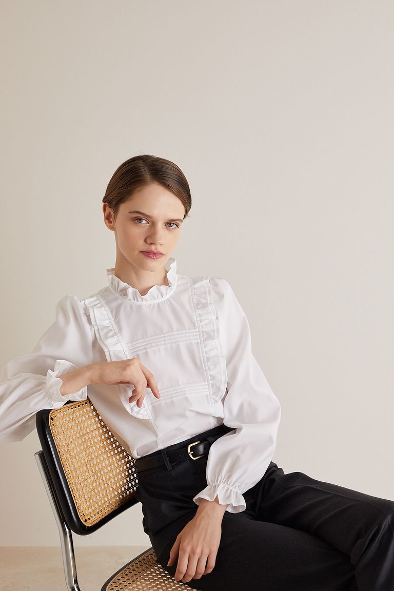 Ruffle trimmed cotton blouse - Women's Clothing Online Made in Italy