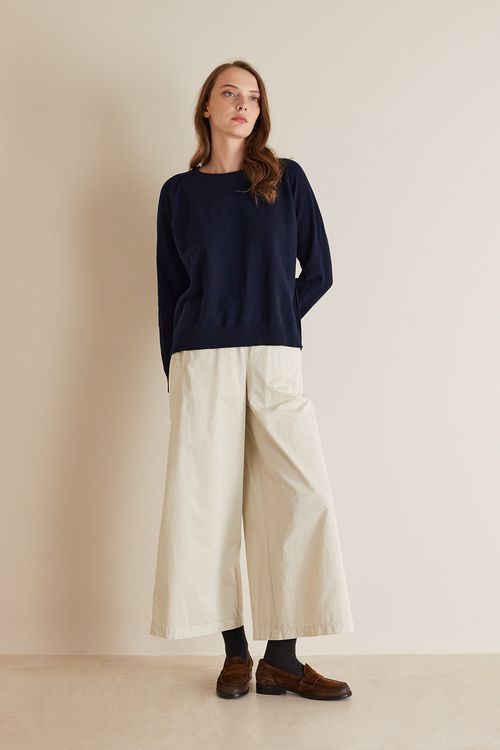 Cotton poplin wide-leg trousers