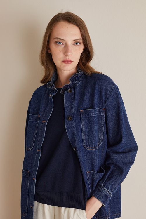 Ruffle collar denim jacket