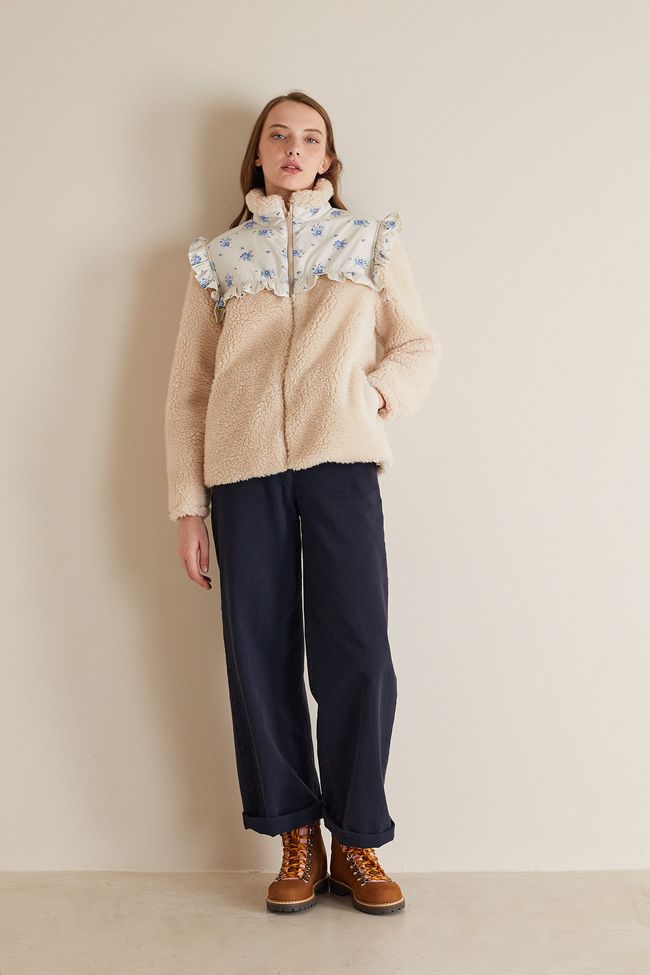 Wool fleece jacket with floral inserts