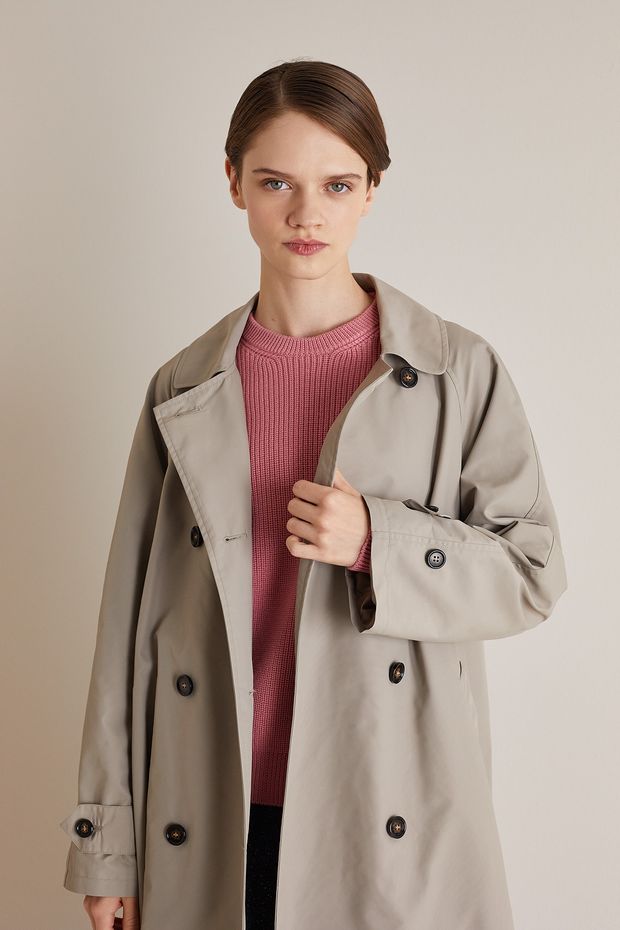 Double-breasted trench coat in technical fabric