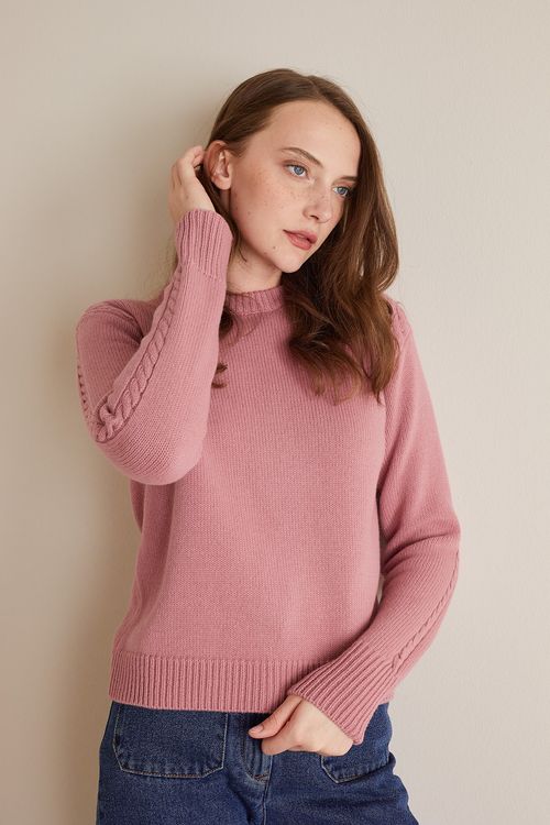 Wool cable-knit crewneck