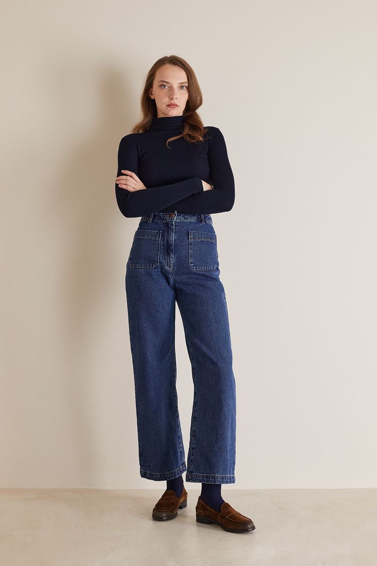 Denim trousers with patch pockets