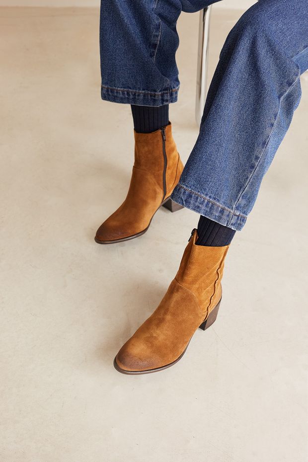 Suede ankle boots with block heel