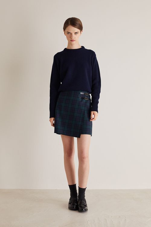 Tartan skirt with buckles
