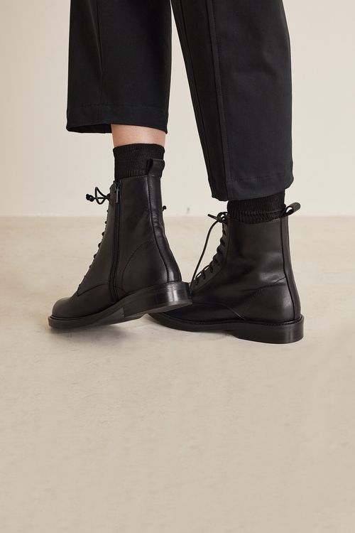 Leather lace-up ankle boots