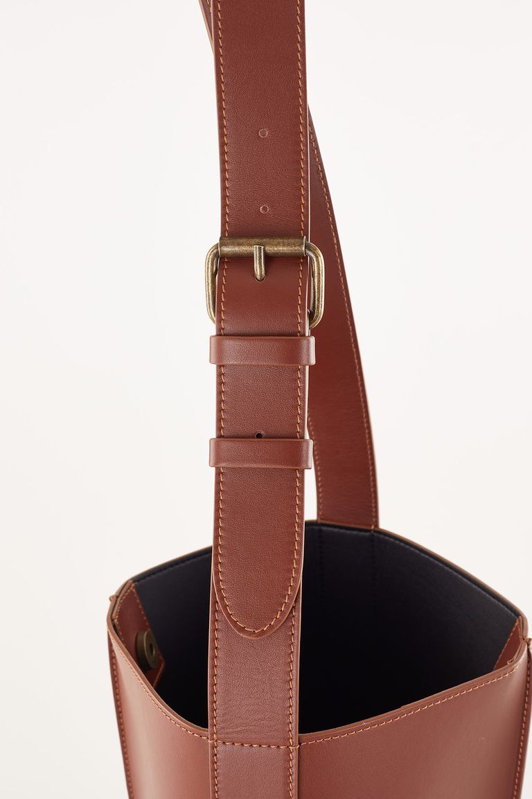 Trademark leather bucket online bag