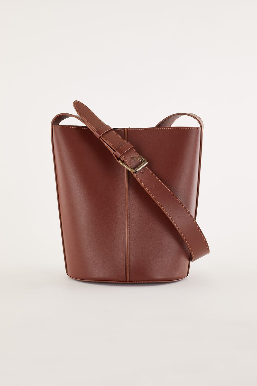 Leather bucket bag with strap