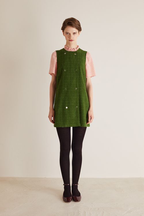 Double-breasted wool pinafore dress