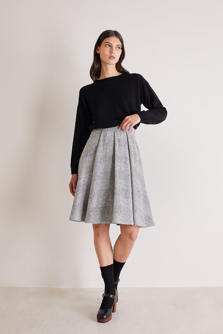 Grey wool 2025 pleated midi skirt