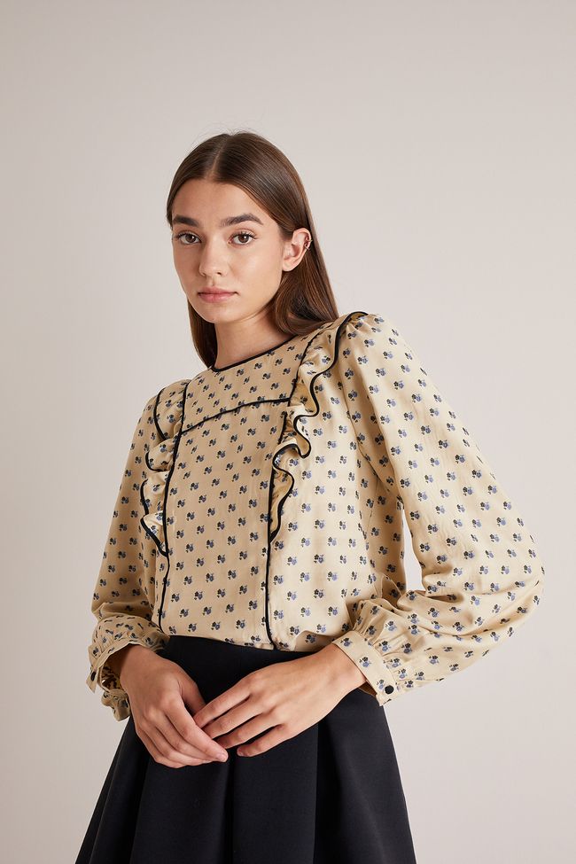 Contrast trim jacquard blouse