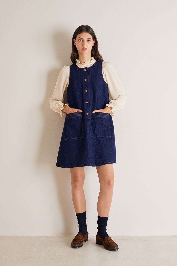 Denim pinafore dress with pockets - Women's Clothing Online Made