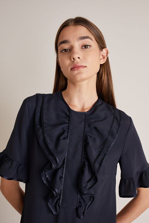 Silk blend ruffled dress