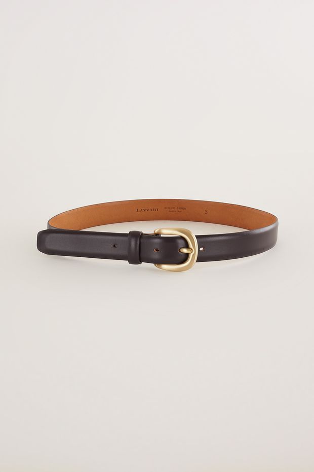 Leather belt with crescent moon buckle