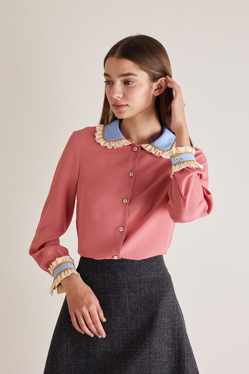 Ruffled silk blend shirt
