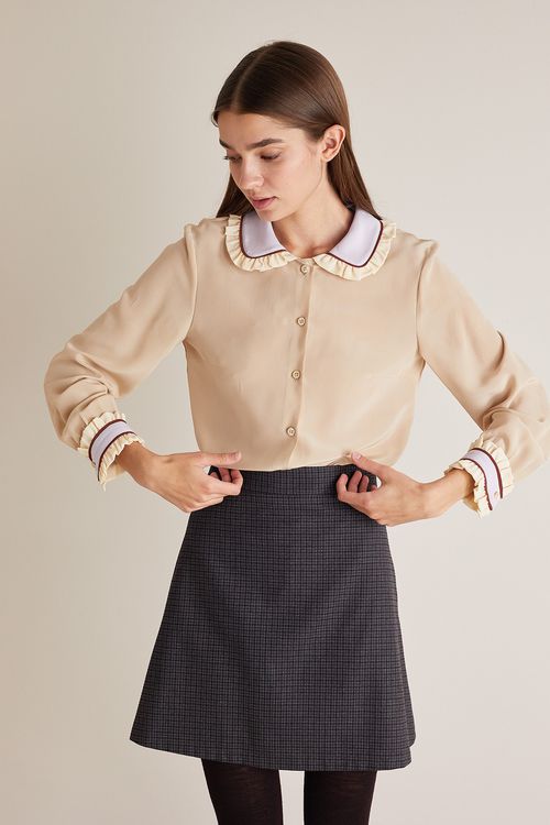 Ruffled silk blend shirt