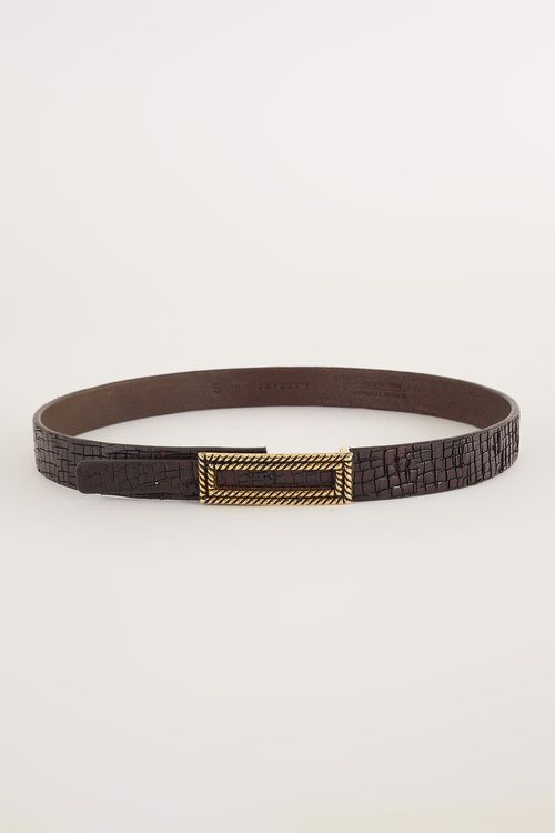 Croco-effect leather belt with rectangular buckle