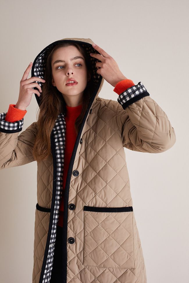 Quilted overcoat with hood Women
