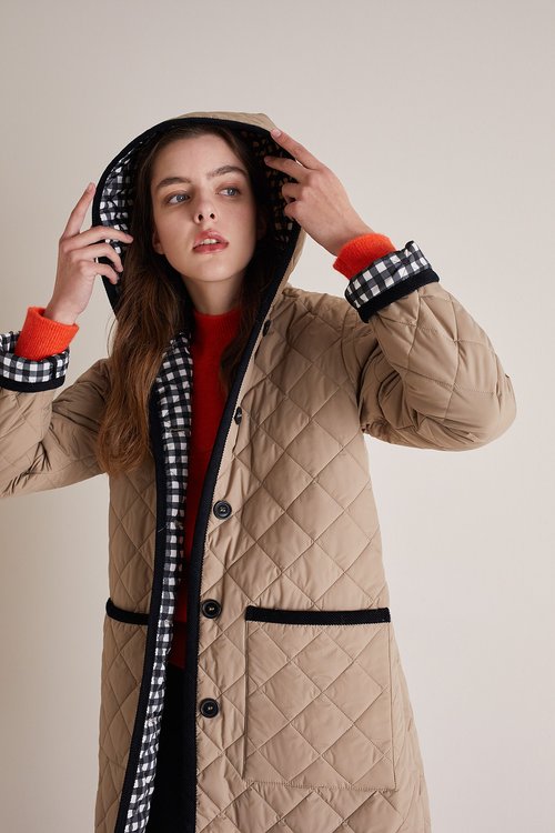 Quilted overcoat with hood