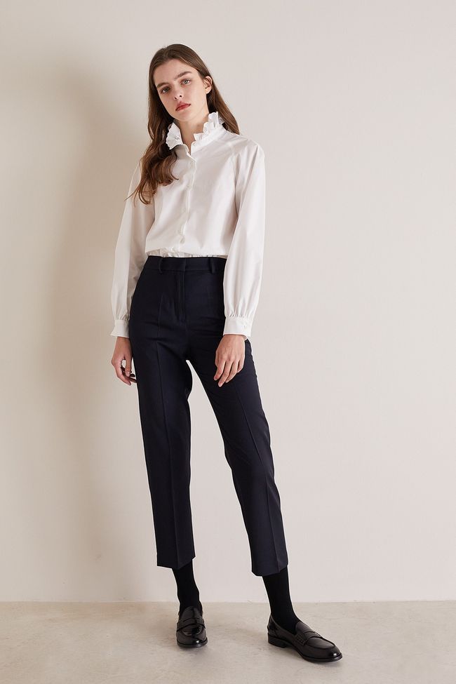 Cotton poplin shirt with broderie anglaise collar