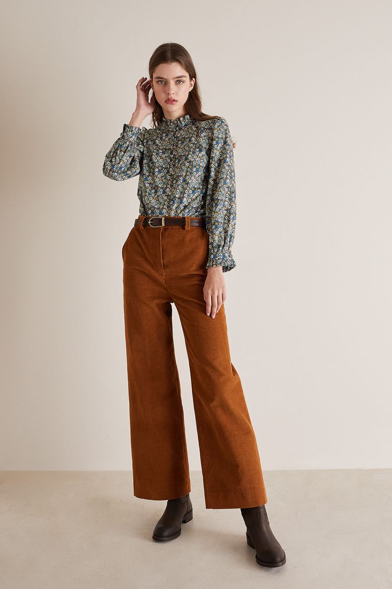 Shop Five pocket baby cord wide leg pants | eShakti