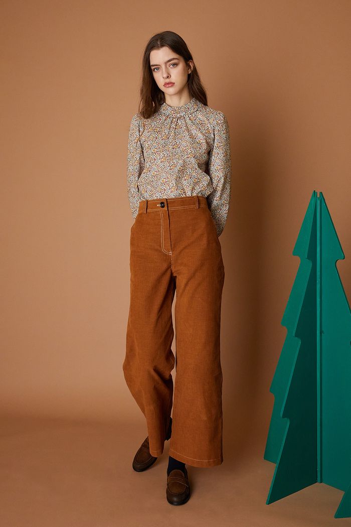 Wide leg corduroy trousers with contrasting stitching - Women's Clothing  Online Made in Italy