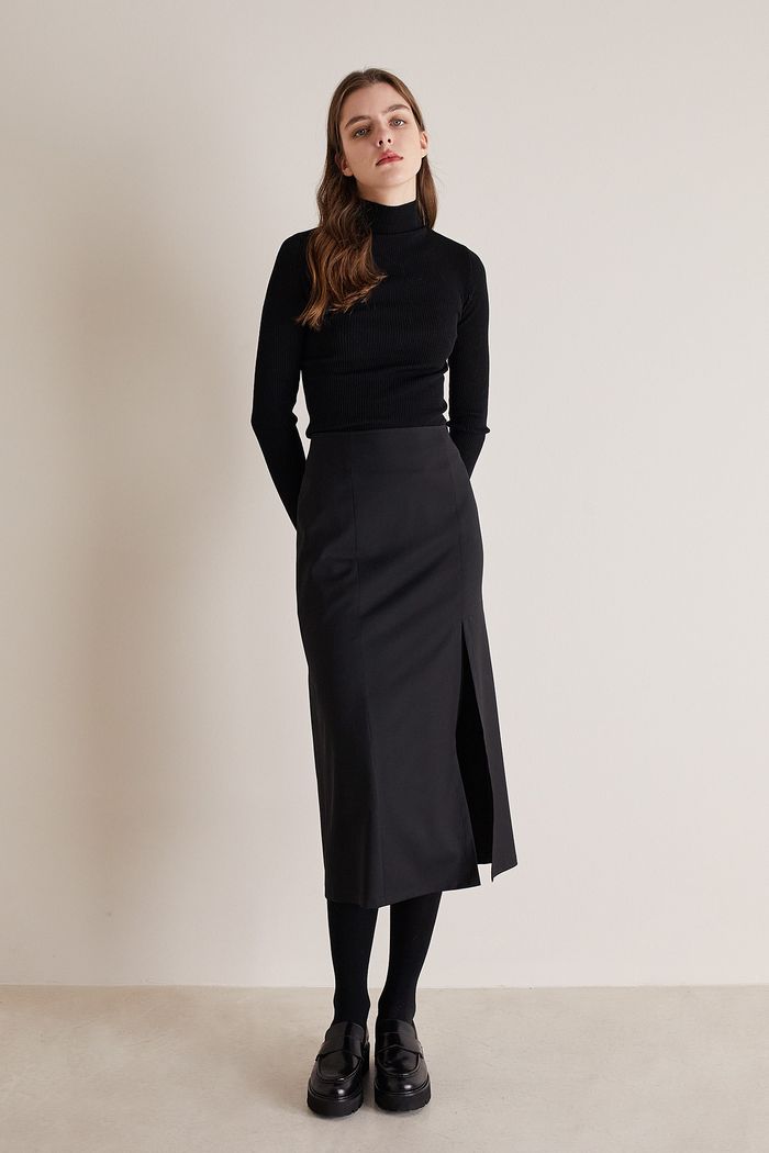 Wool midi skirt with slit - Women's Clothing Online Made in Italy