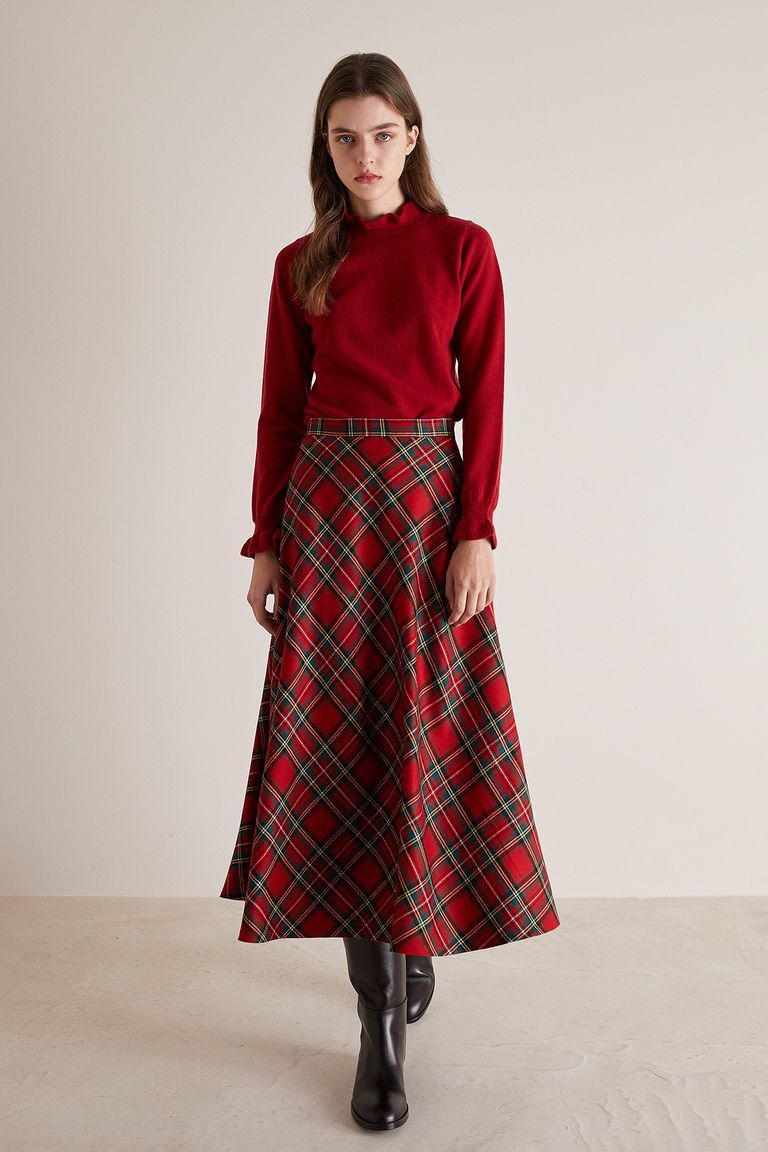 Wool tartan midi skirt