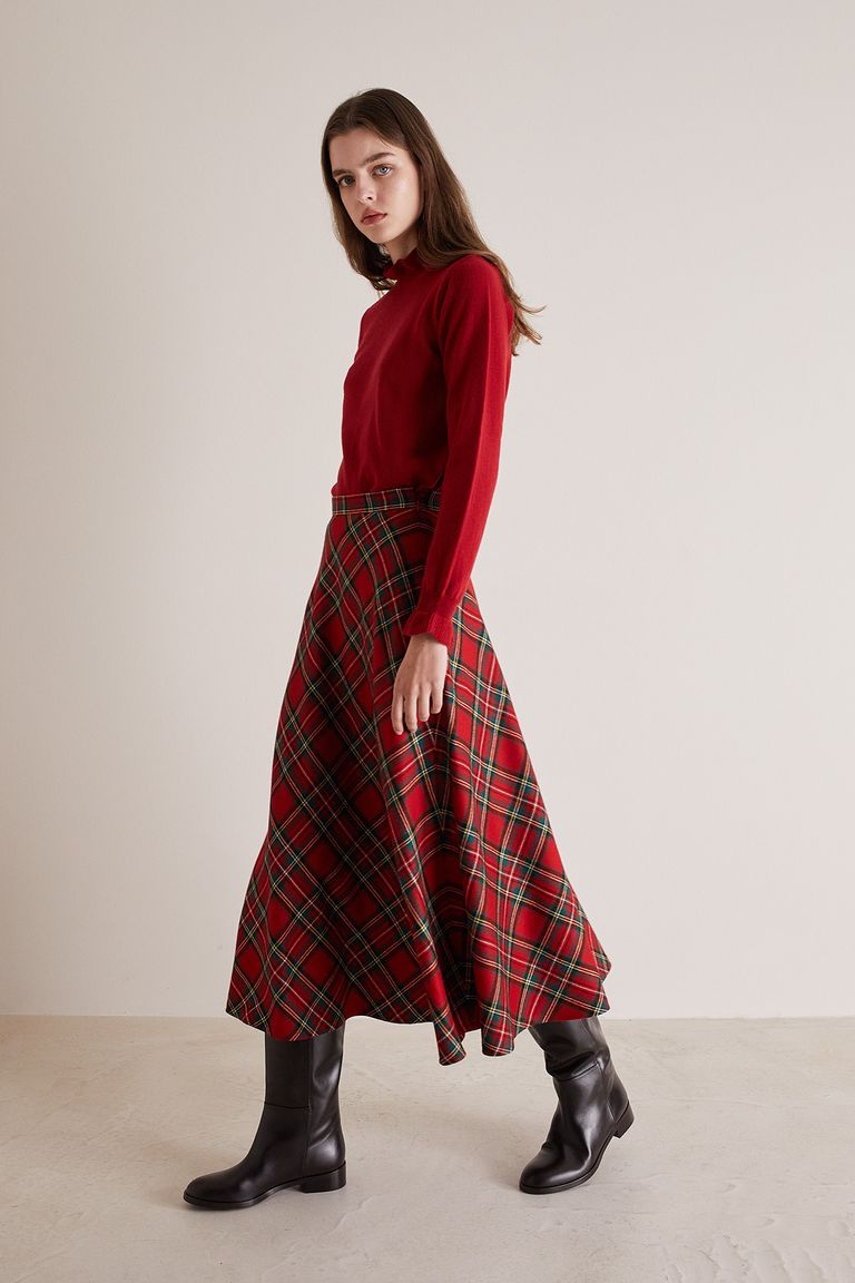 Christmas plaid midi top skirt