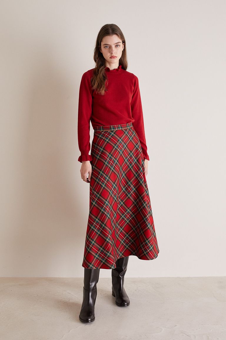 Holiday plaid outlet midi skirt