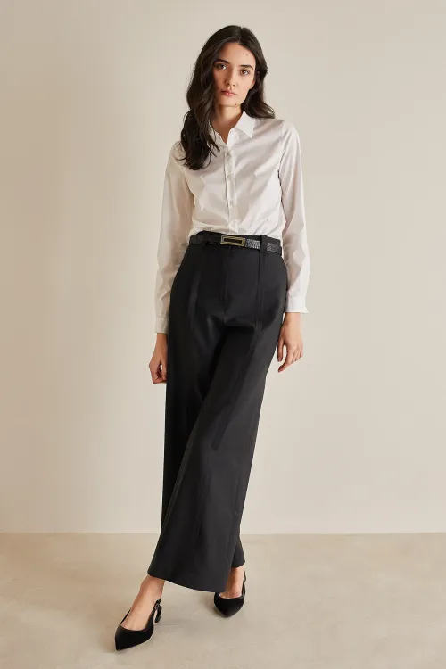 Wool trousers with stitched crease