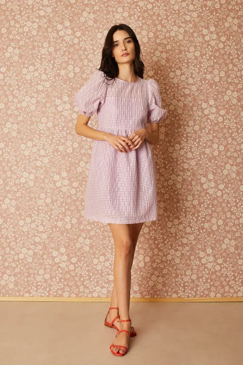 Textured dress with balloon sleeves