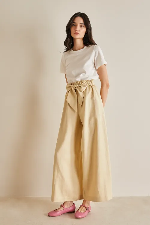 Linen blend wide-leg trousers