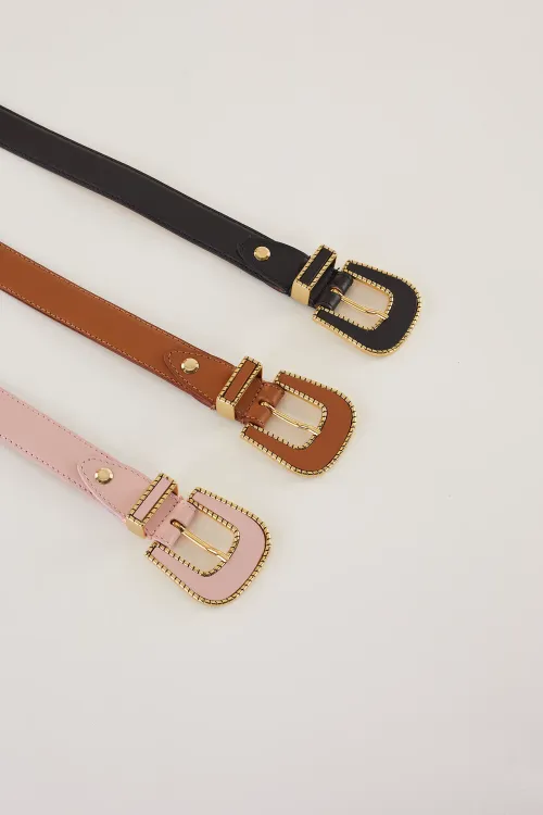 Belt with leather covered buckle