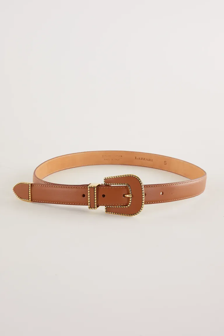 Belt with leather covered buckle