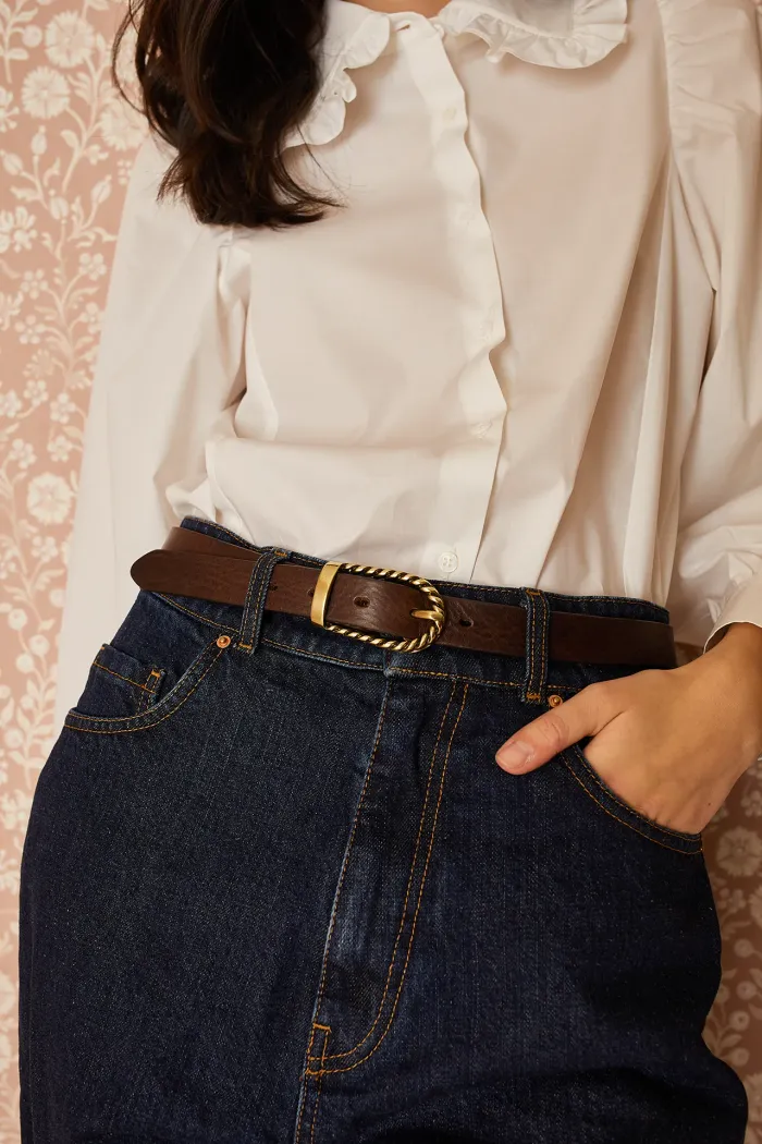 Aged effect leather belt with brass buckle - Women's Clothing