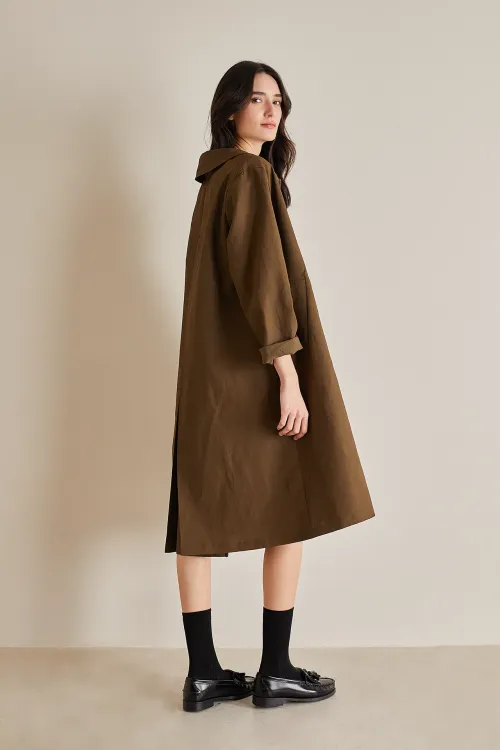 Coated linen blend duster coat