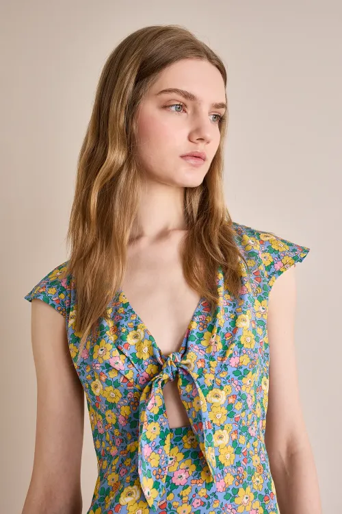 Silk dress with knotted neckline – Made with Liberty Fabrics