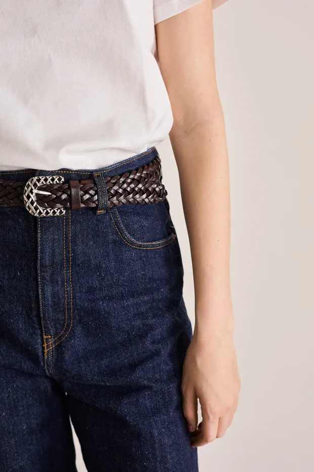 Woven leather belt