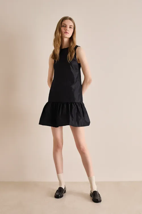 Silk taffeta drop-waist sleeveless dress